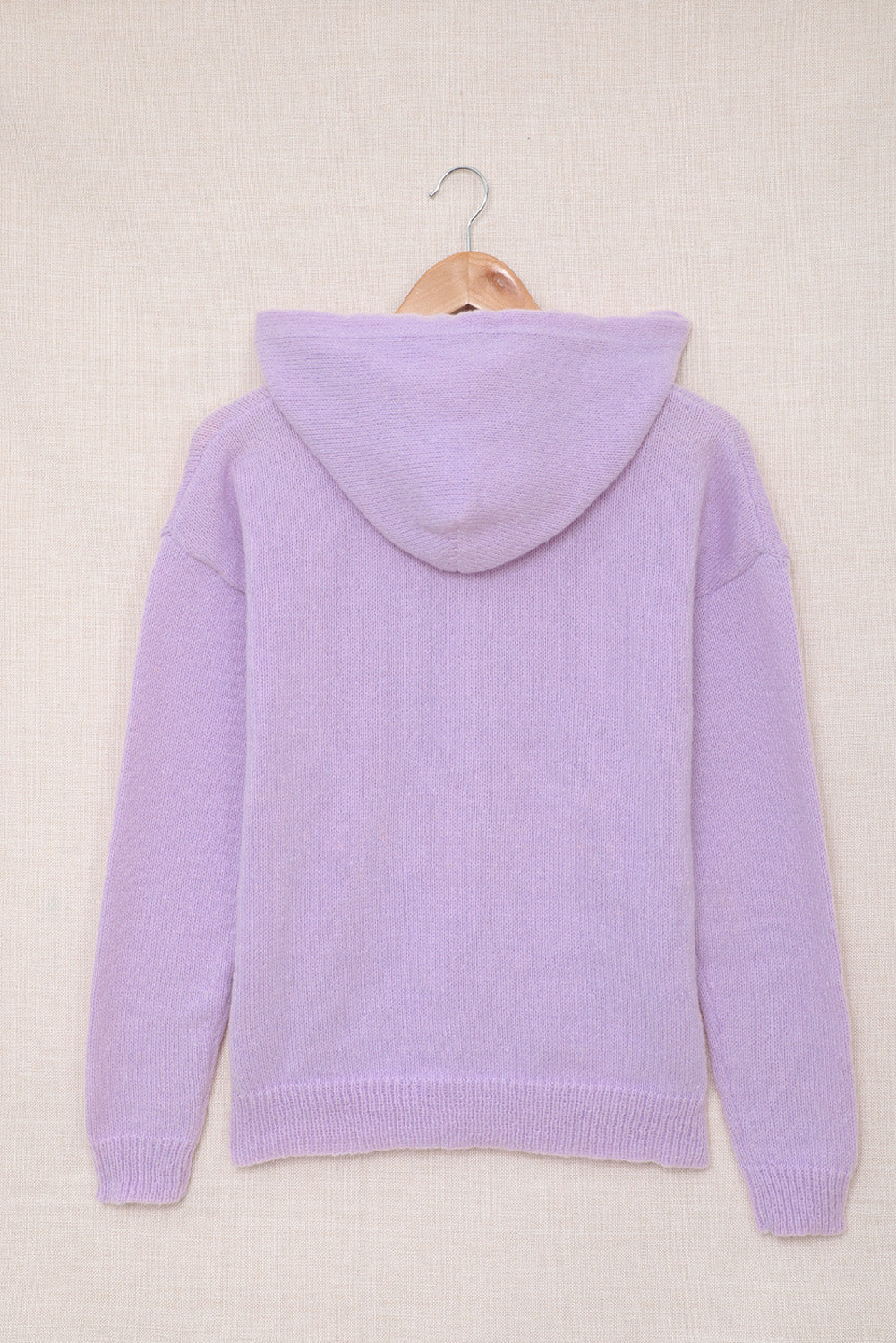 Strickhoodie mit Spitzenbesatz, halbhohem Knopf und Kordelzug