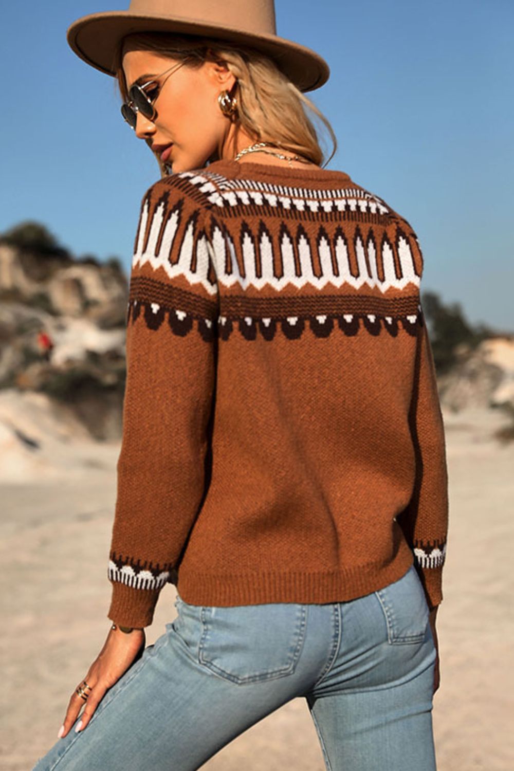 Sweet Casual Patterned Round Neck Sweater