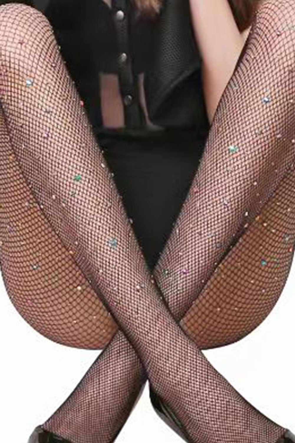 Bright White Rhinestone Fishnet Pantyhose