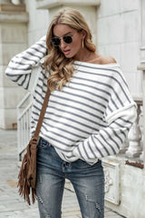 Striped Dropped Shoulder Tunic Sweater