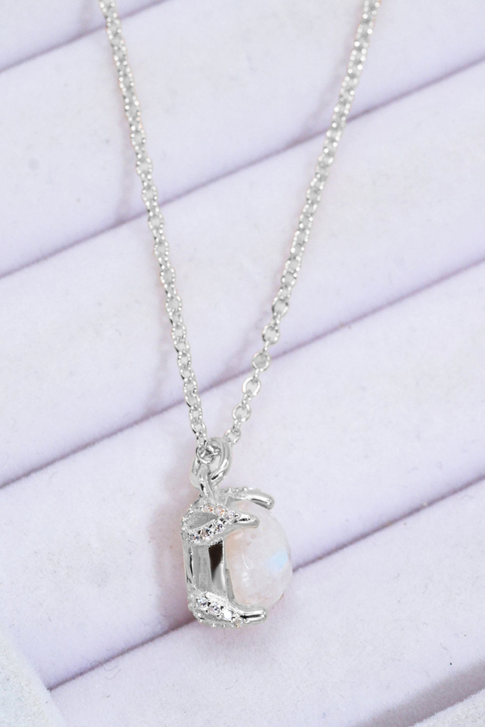 Platinum-Plated Natural Moonstone Pendant Necklace
