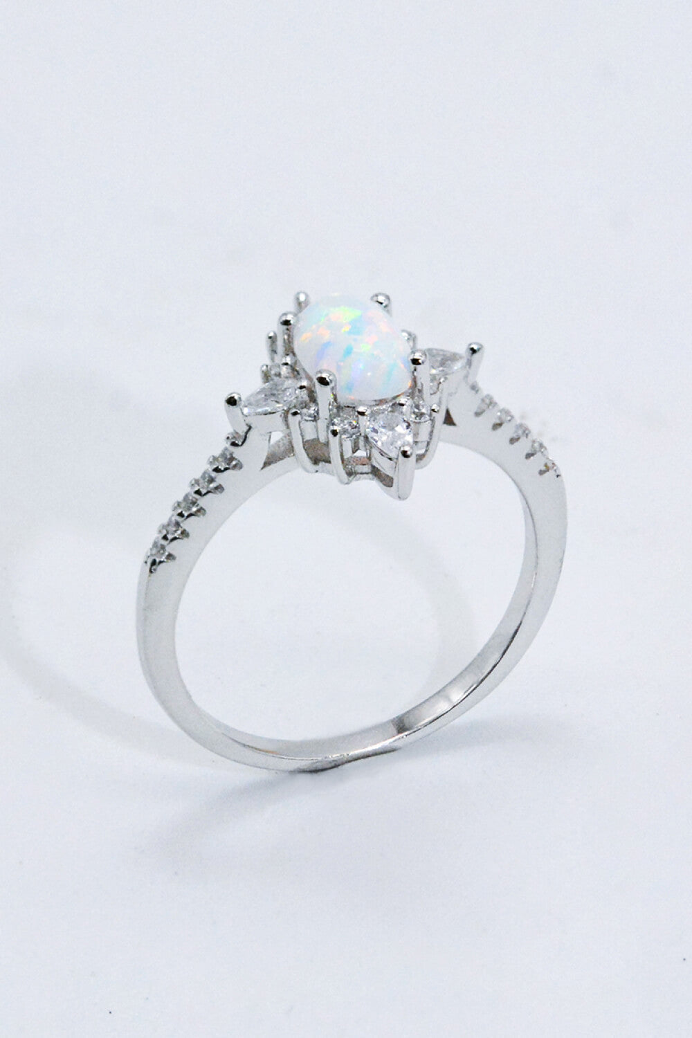 Platinum-Plated Opal Zircon Ring