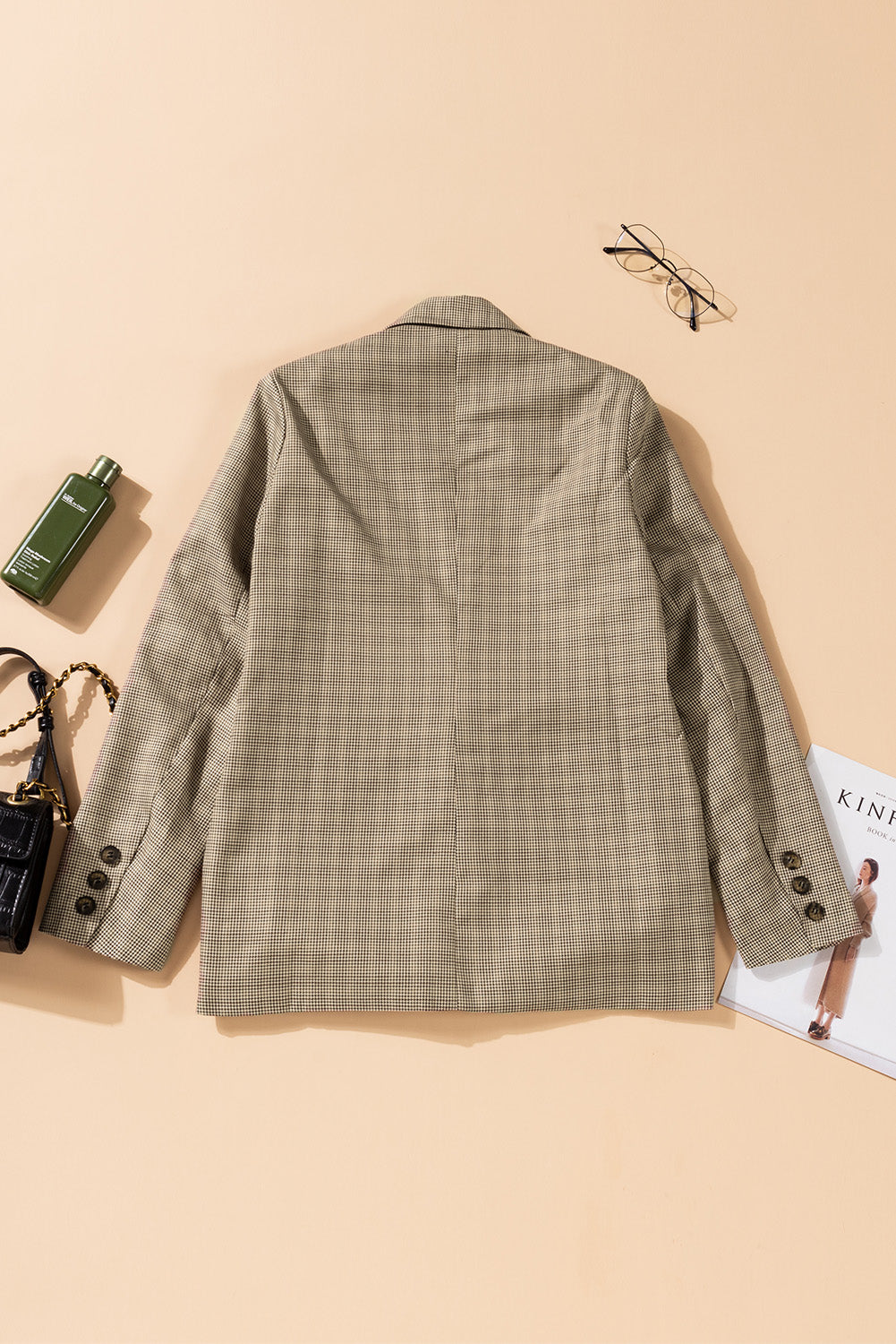Blazer à carreaux avec col à revers et poignets boutonnés