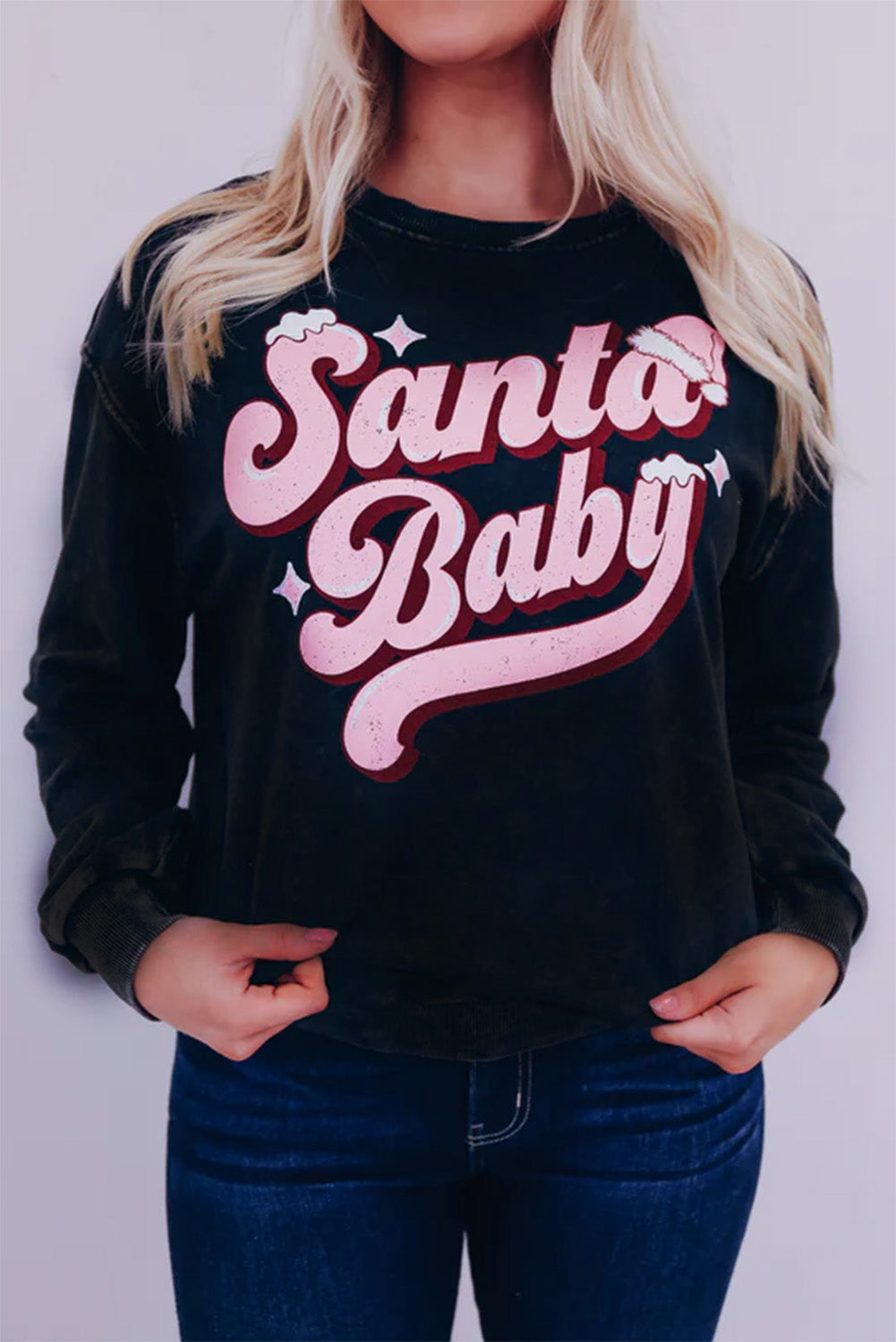Weißes Sweatshirt mit Weihnachtsmann-Baby-Grafik