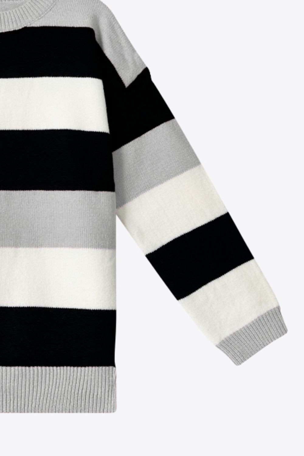 Tricolor Stripe Drop Shoulder Ribbed Trim Sweater