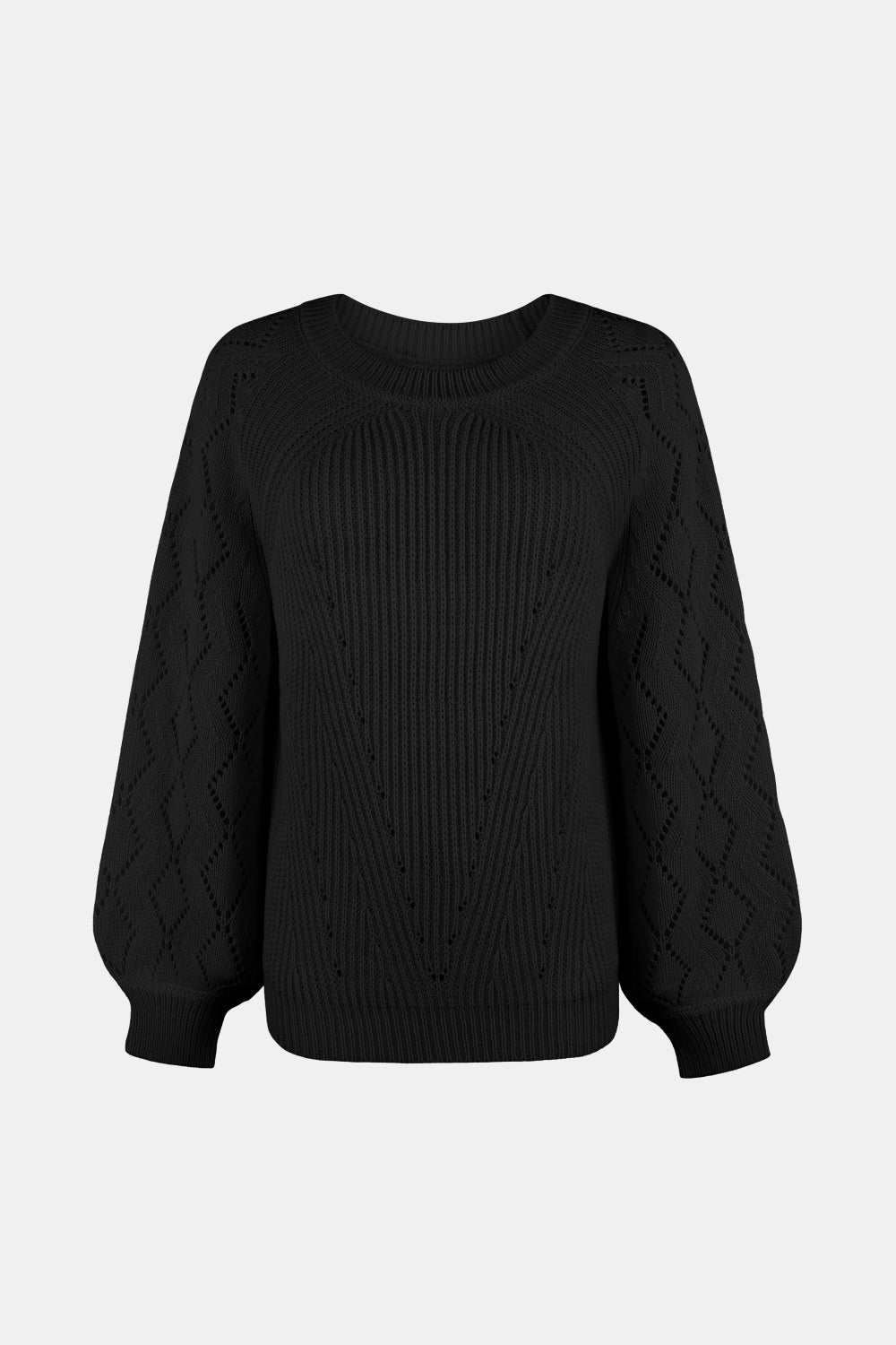 Openwork Balloon Sleeve Pullover Sweater