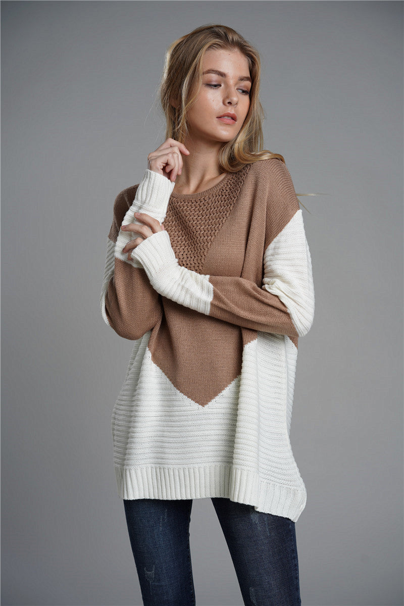 Two-Tone Chevron Pullover Sweater