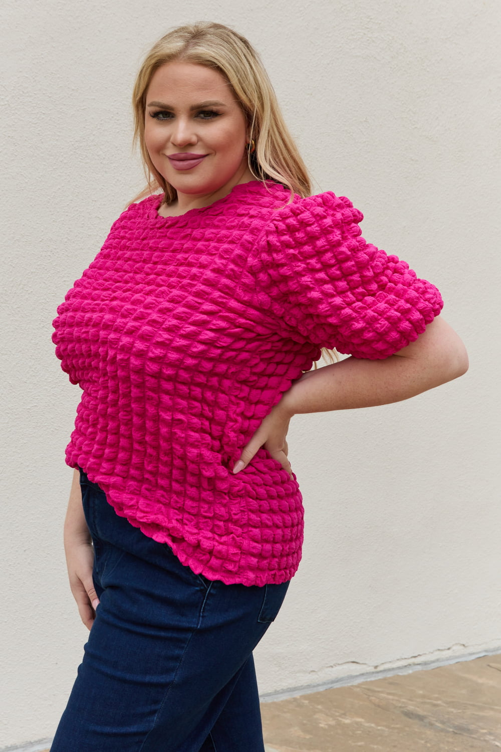 The Why Full Size Bubble textured Puff Sleeve Top