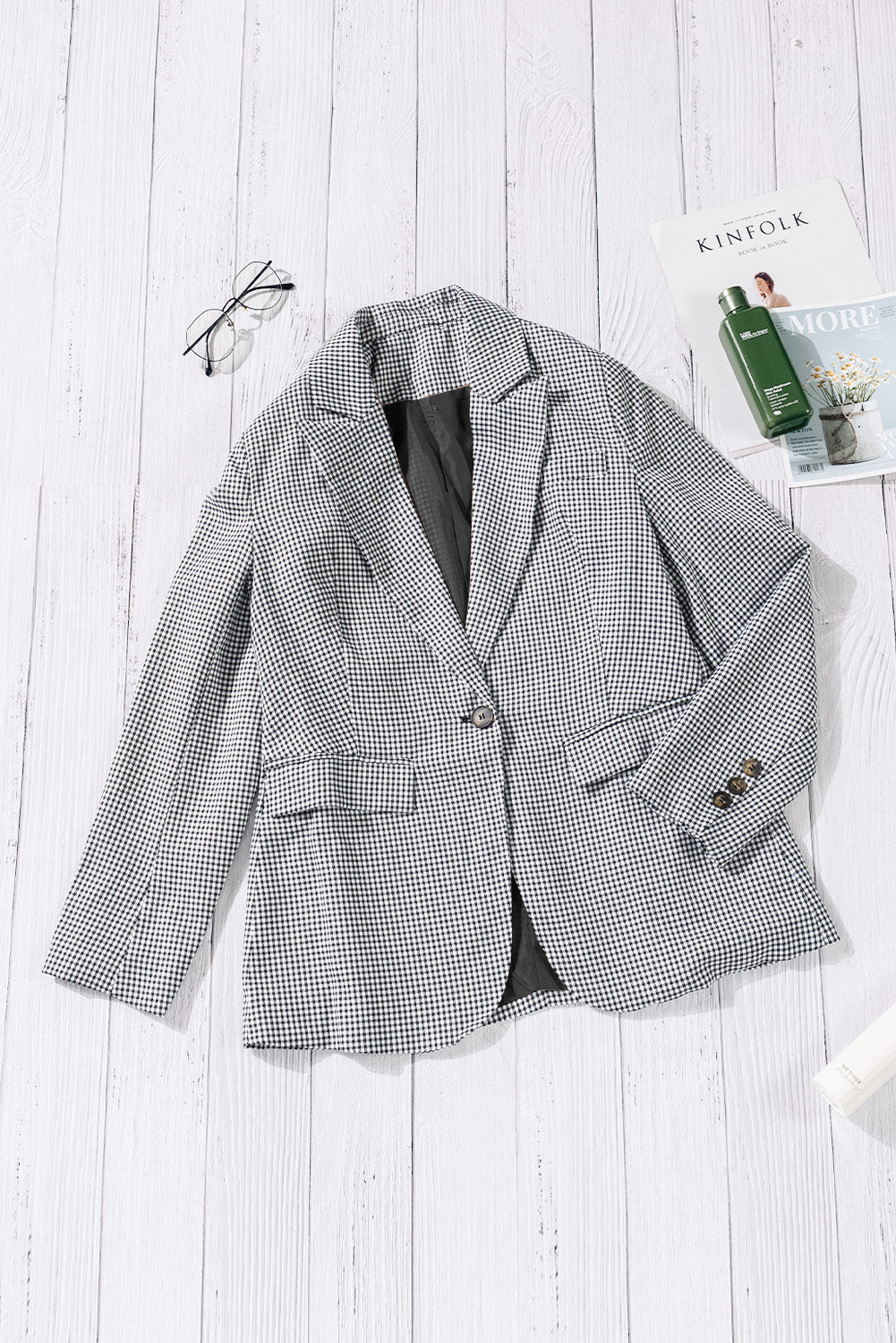 Blazer à carreaux avec col à revers et poignets boutonnés