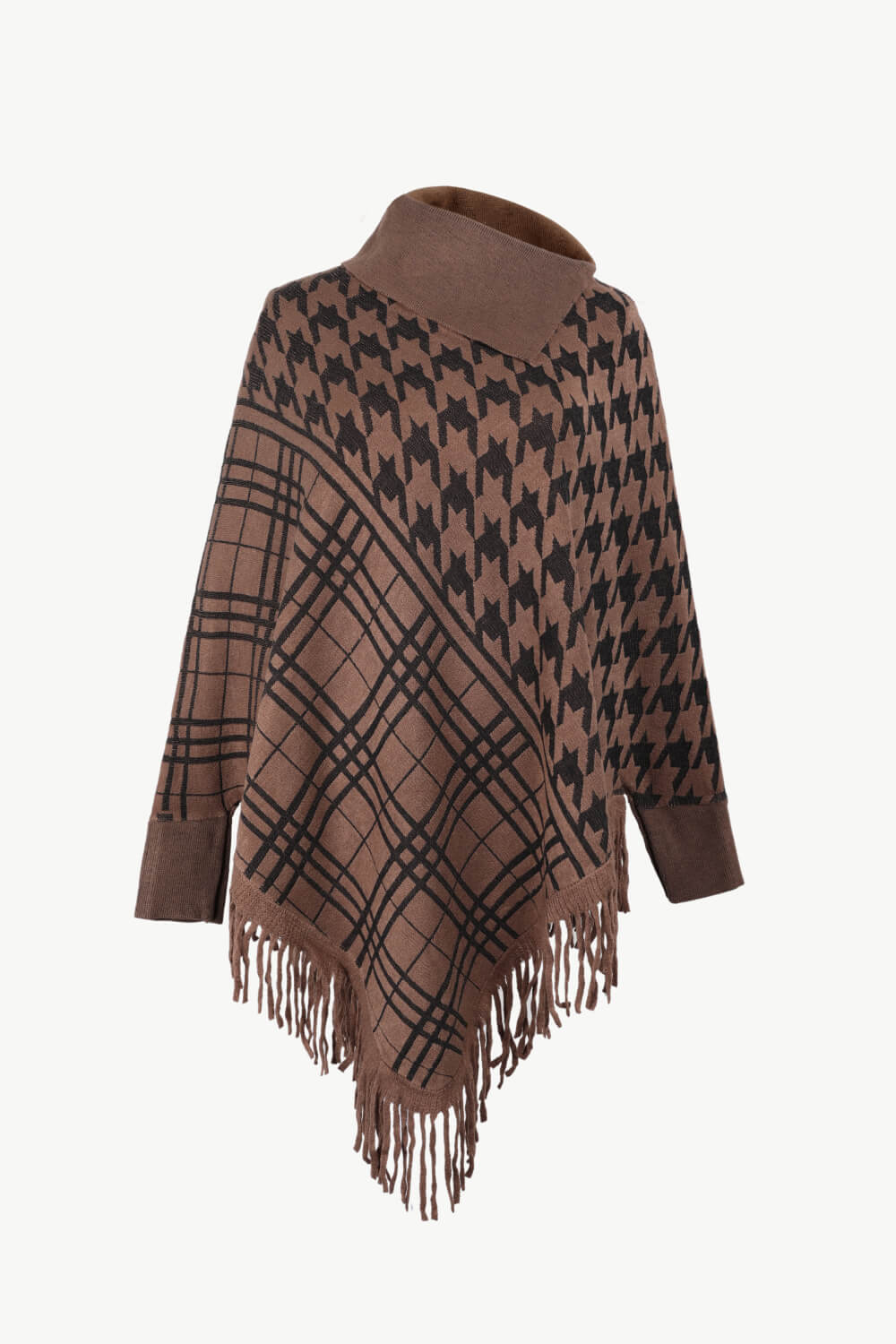 Houndstooth Fringe Hem Poncho