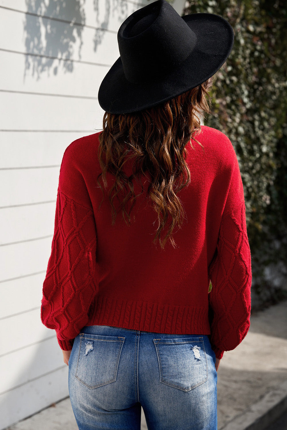 Cable-Knit Solid Dropped Shoulder Sweater