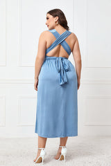 Robe mi-longue sans manches à volants noués grande taille