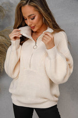 Half-Zip Lantern Sleeve Sweater