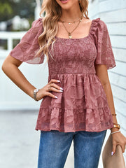 Gesmoktes Babydoll-Bluse mit quadratischem Ausschnitt