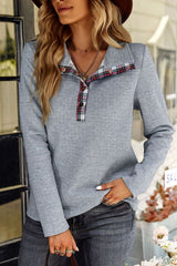 Sweatshirt mit kariertem Muster und Vierteldruckknopf