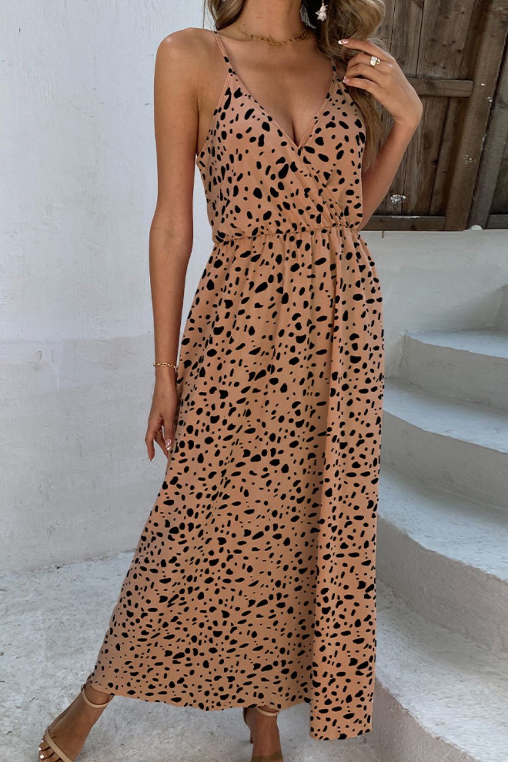 Robe longue imprimée à bretelles spaghetti réglables