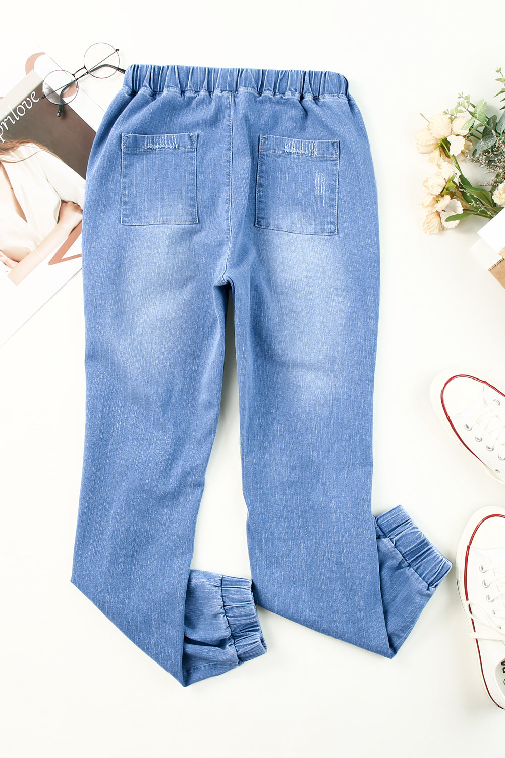 Jogginghose aus Denim im Used-Look mit Taschen