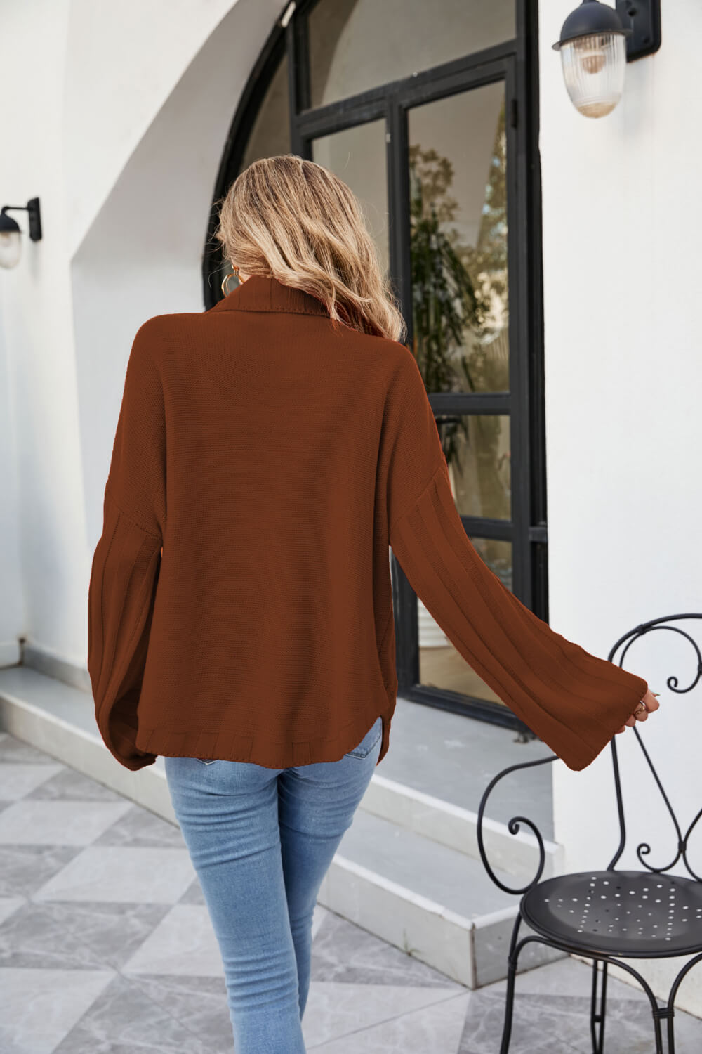 Curved Hem Turtleneck Sweater