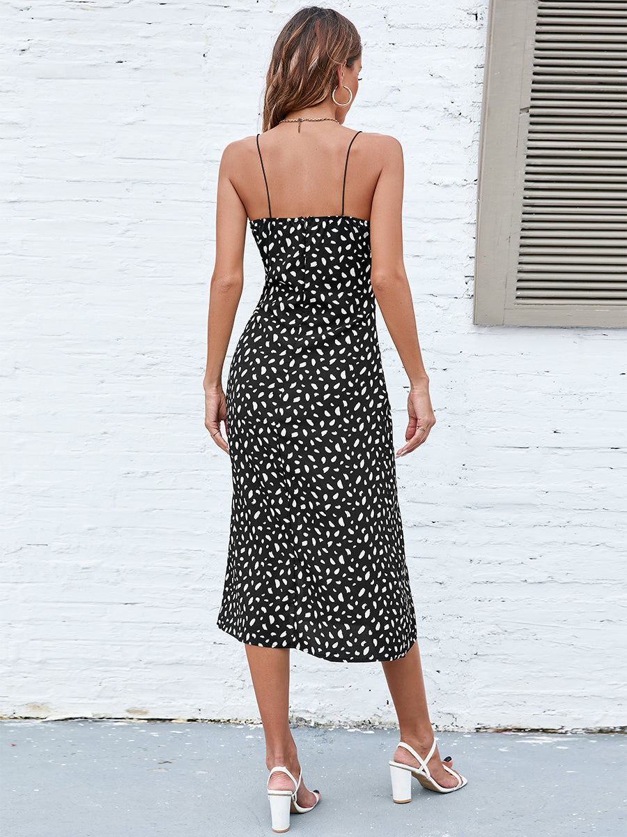 Robe imprimée à bretelles spaghetti fendues et décolletées