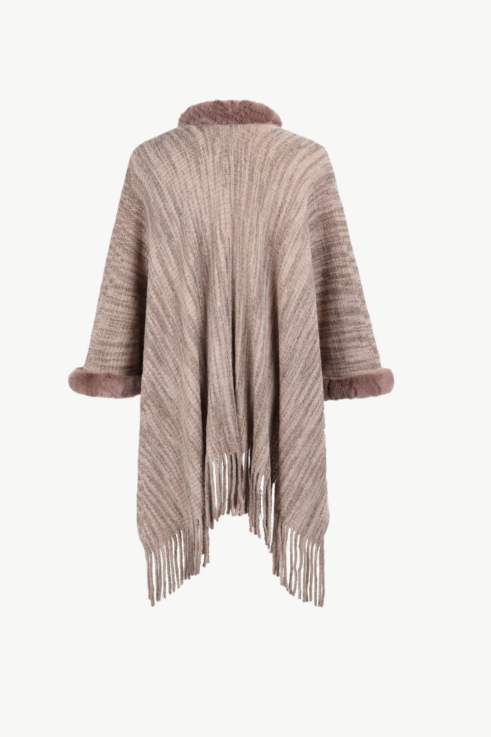 Heathered Faux Fur Fringe Hem Poncho