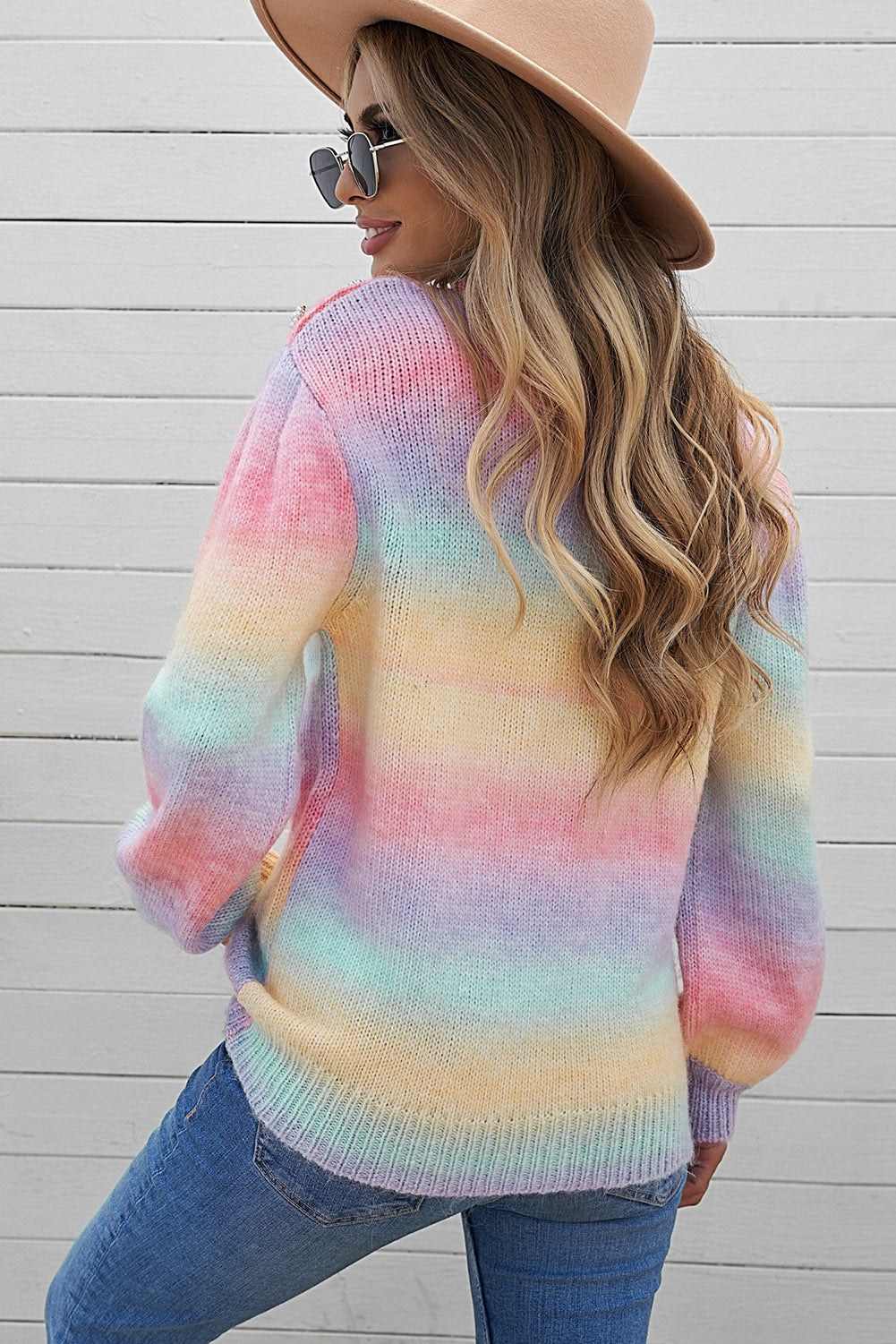 Gradient Stripes Bishop Sleeve Sweater