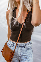 Kurzes Rippstrick-Tanktop mit Knopfleiste vorn