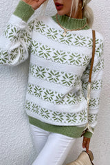 Snowflake Contrast Trim Long Sleeve Sweater