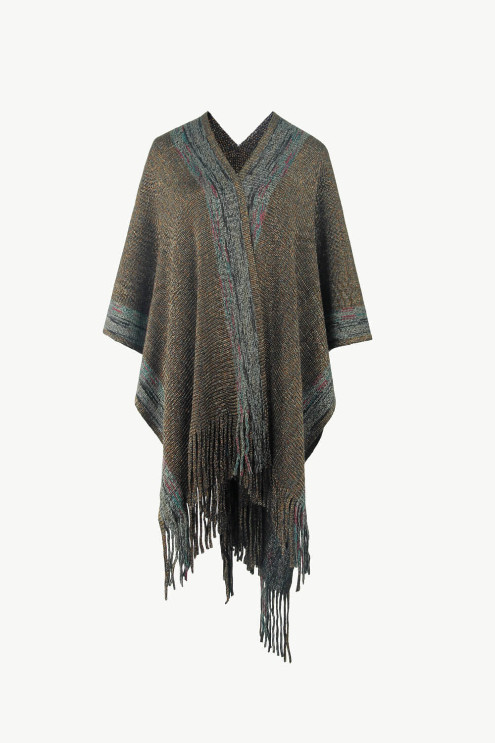 Striped Fringe Hem Longline Poncho