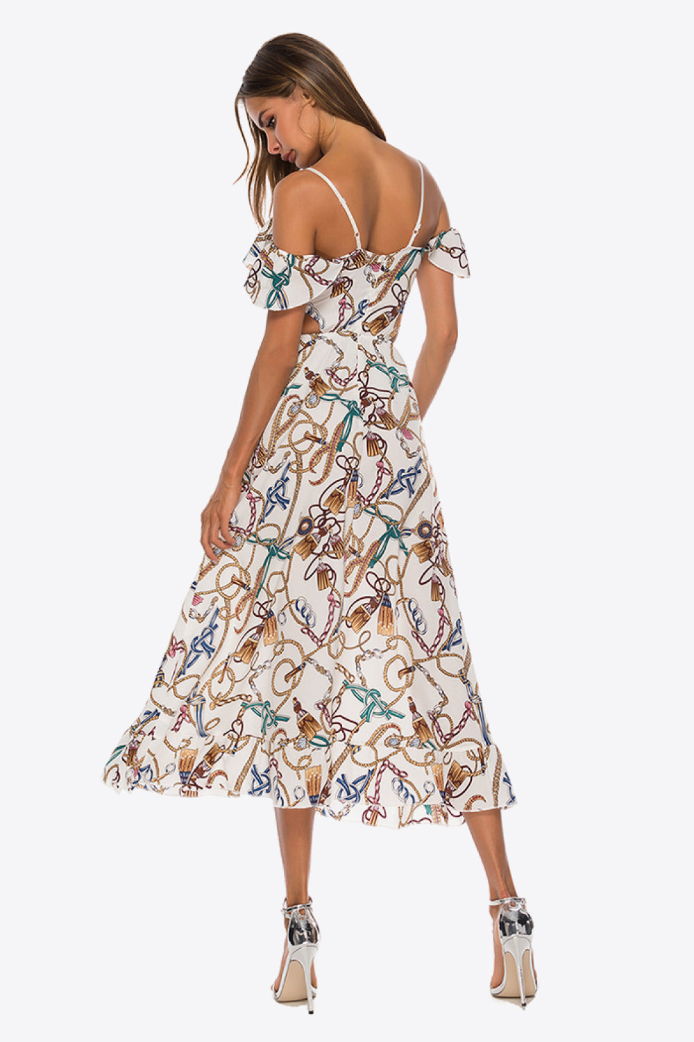 Robe imprimée à découpes et épaules dénudées
