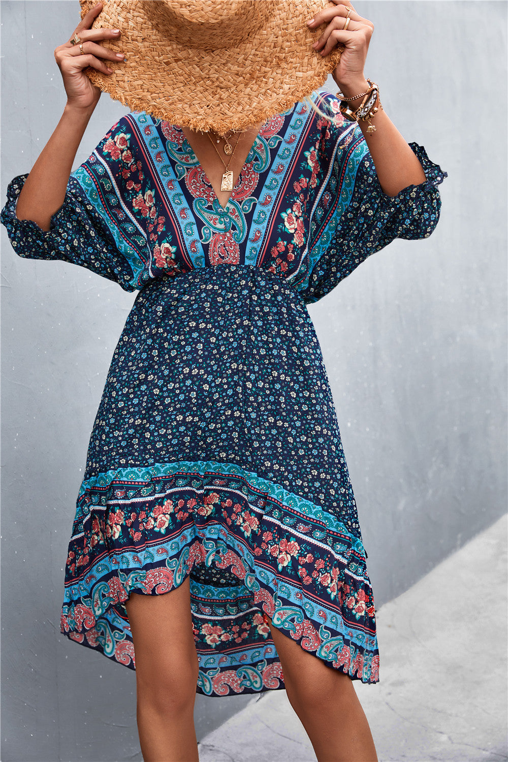 Robe bohème imprimée à col en V