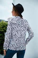 Animal Print Buttoned Ruffled Long Sleeve Blouse