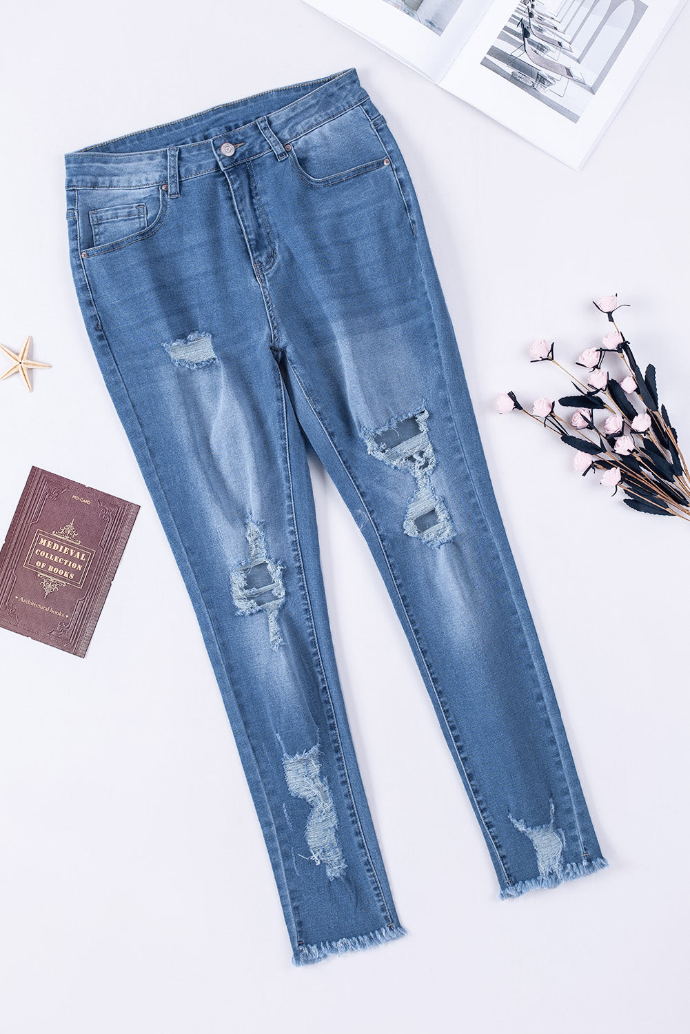 Jean skinny taille haute effet usé