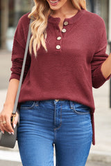 Quarter-Button Drop Shoulder Sweater