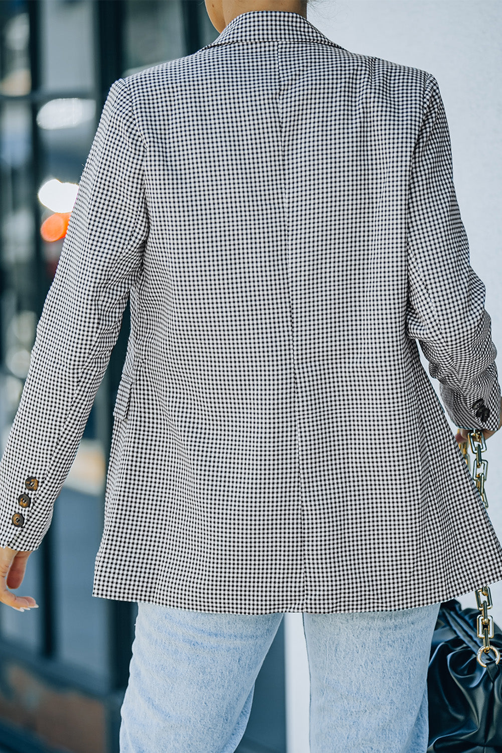 Blazer à carreaux avec col à revers et poignets boutonnés