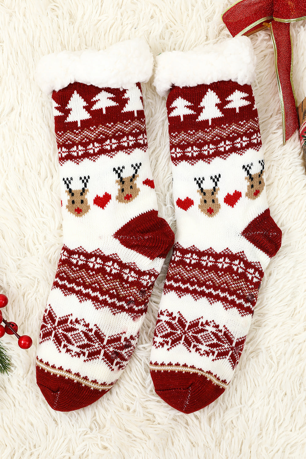 Red Cartoon Santa Claus Christmas Fleece Socks