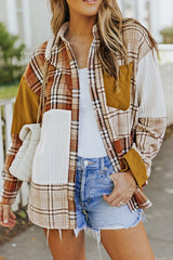 Veste-chemise à carreaux et blocs de couleurs à épaules tombantes