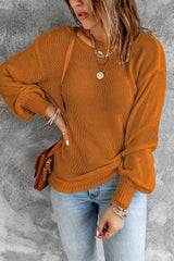 Tied Balloon Sleeve Round Neck Sweater