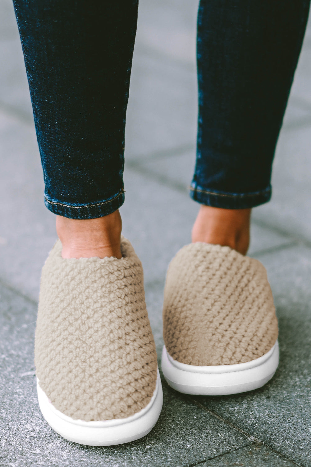 Apricot Two-tone Knitted Warm Homewear Slippers