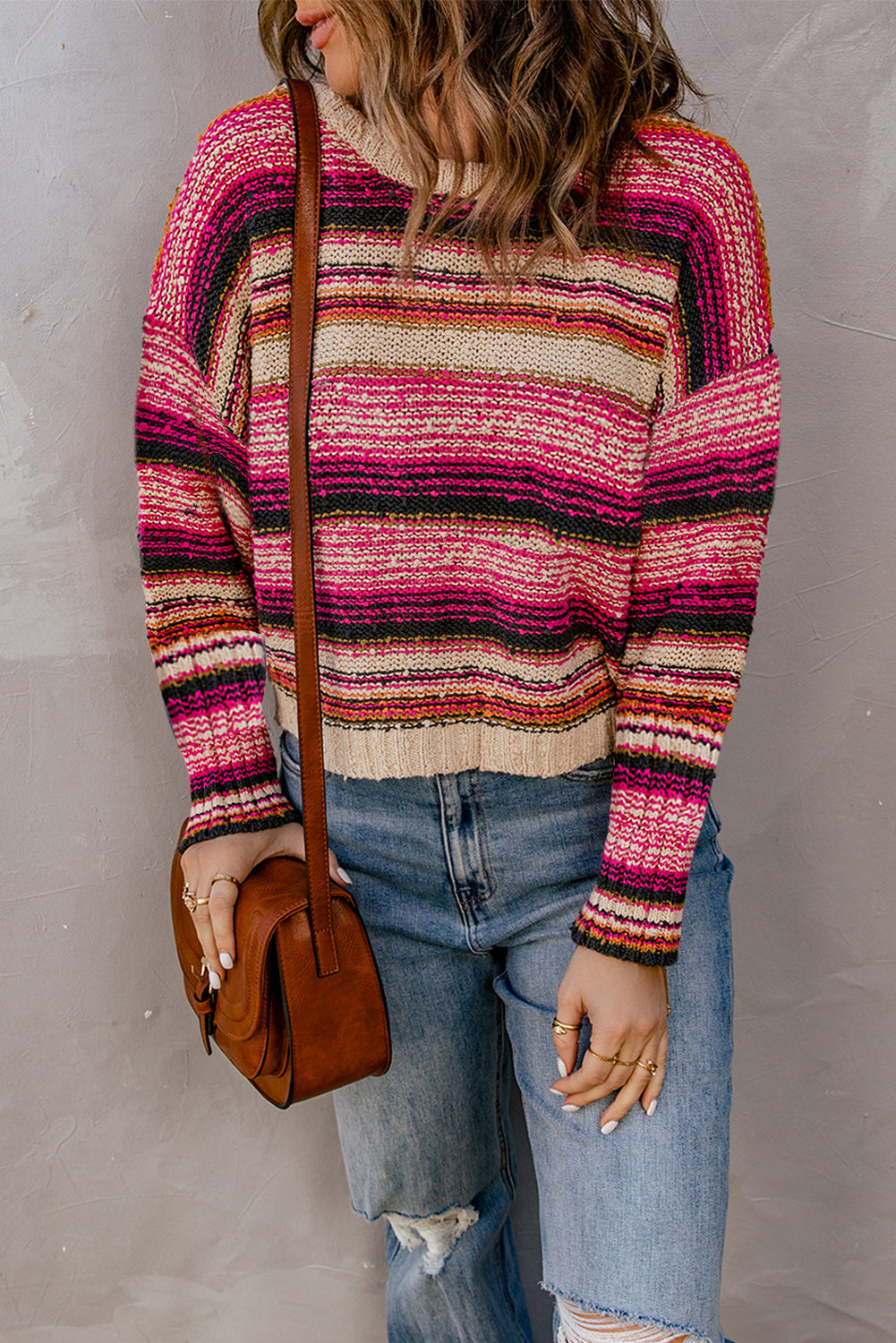 Striped Dropped Shoulder Knit Pullover