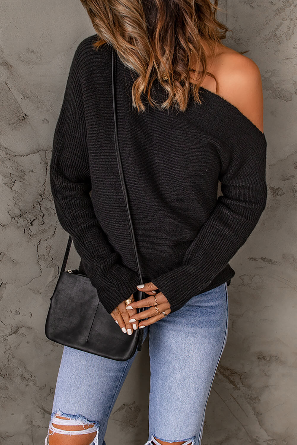 Pullover mit horizontaler Rippung und One-Shoulder-Träger
