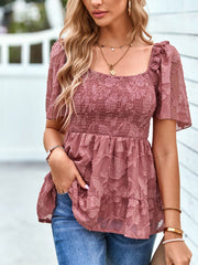 Gesmoktes Babydoll-Bluse mit quadratischem Ausschnitt