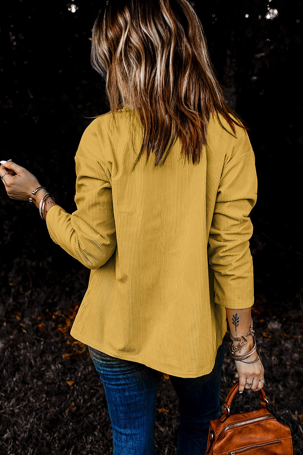 Chemise texturée côtelée à boutons et poches