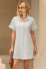 Robe chemise rayée à manches courtes, grande taille
