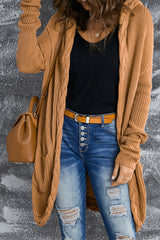 Cable-Knit Open Front Hooded Cardigan