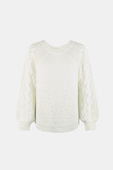 Openwork Balloon Sleeve Pullover Sweater