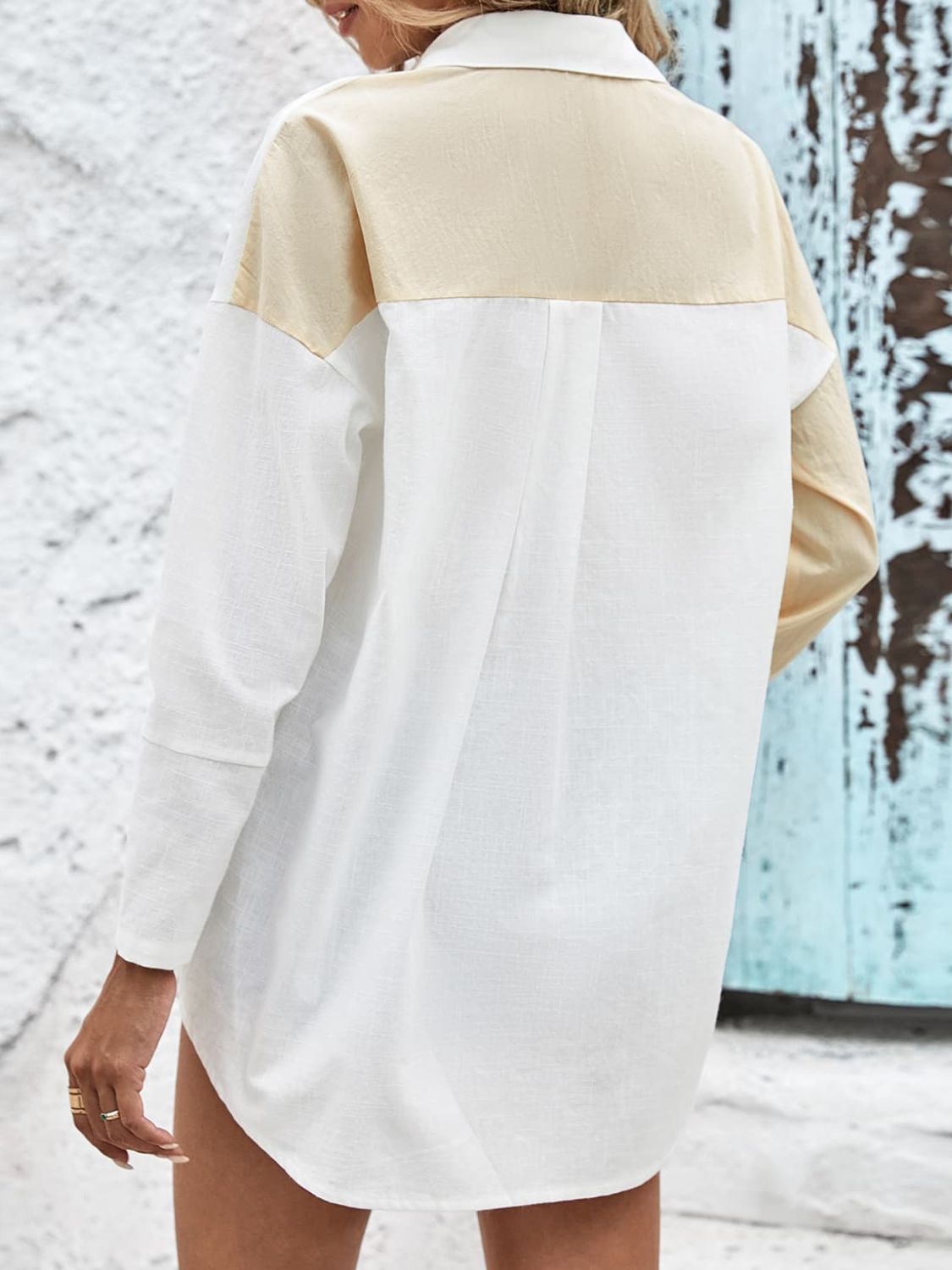 Chemise à épaules tombantes contrastées bicolores