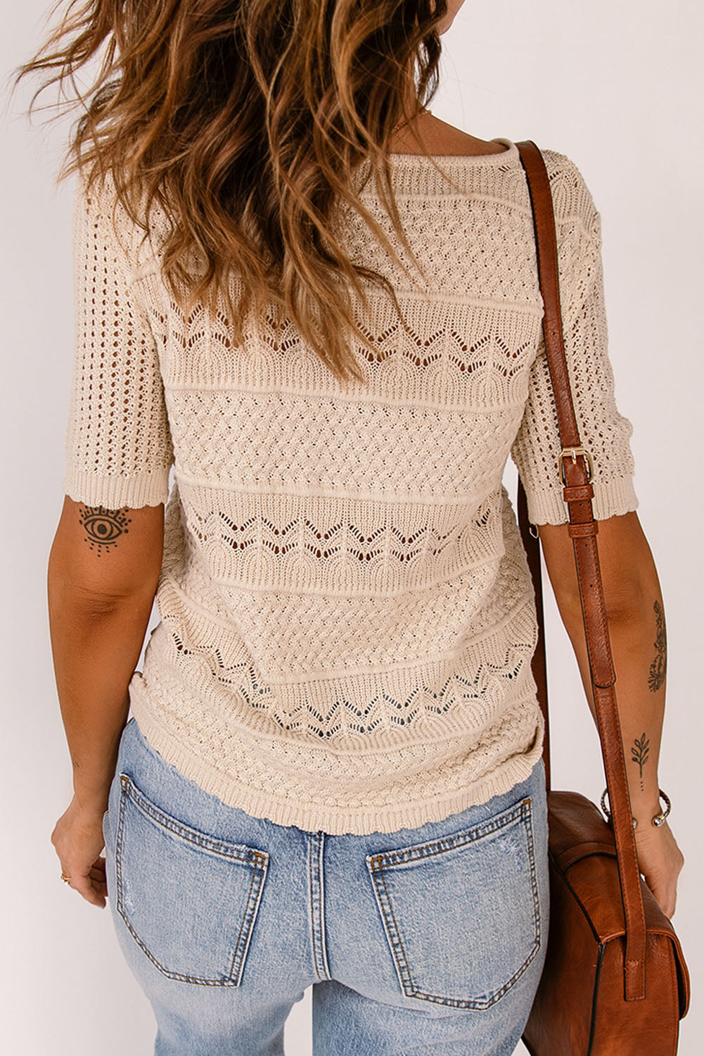 Pull en maille ajourée à manches courtes