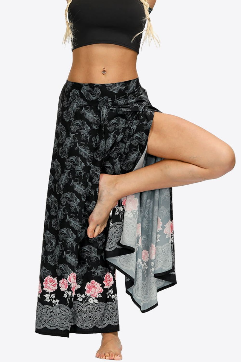 Pantalon long à jambes larges fendues
