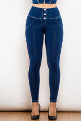 Skinny Jeans mit seitlichen Streifen und Knöpfen und hoher Taille
