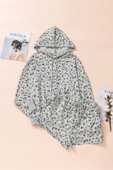 Animal Print Drawstring Detail Hoodie Shorts Lounge Set